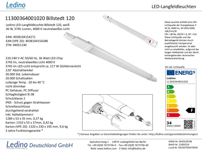 Billstedt 120, LED-Leiste, 36W, 3500lm, 4000K, 1230 mm ❗ nur Abholung ❗