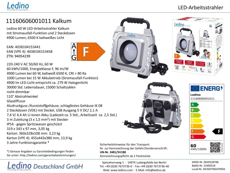 Ledino LED-Arbeitsstrahler 60W Kalkum