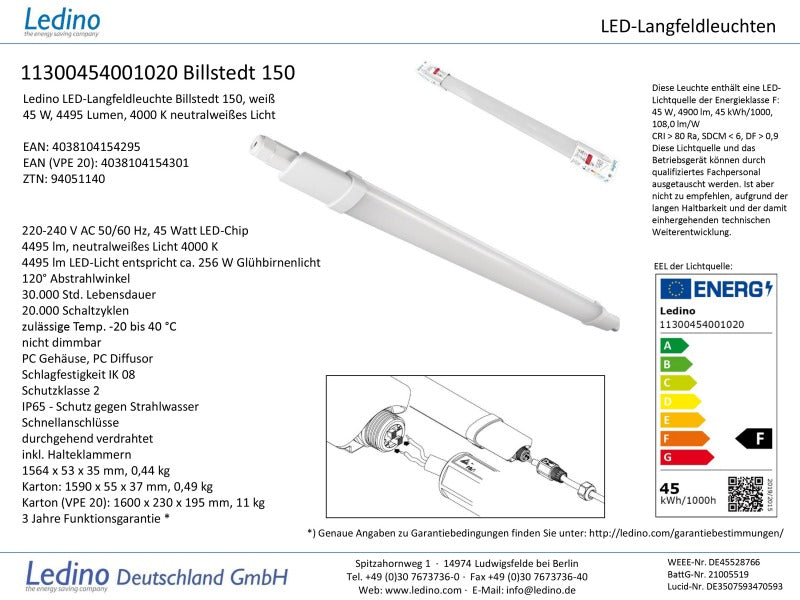 Billstedt 150, LED-Leiste, 45W, 4300lm, 4000K, 1530mm ❗ nur Abholung ❗