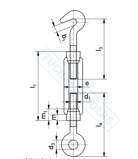 Spannschlösser offene Form mit Haken + Öse