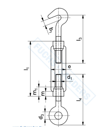 Spannschloss offene Form mit Haken + Öse M8